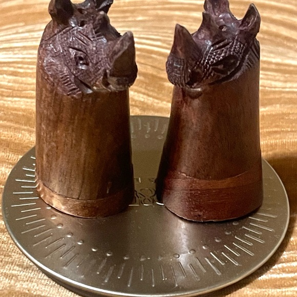 Handmade Other - Handcrafted Wooden Rhino Salt and Pepper Pair
